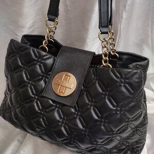 * KATE SPADE, Leather, Black Gold Chain LARGE Handbag Quilted